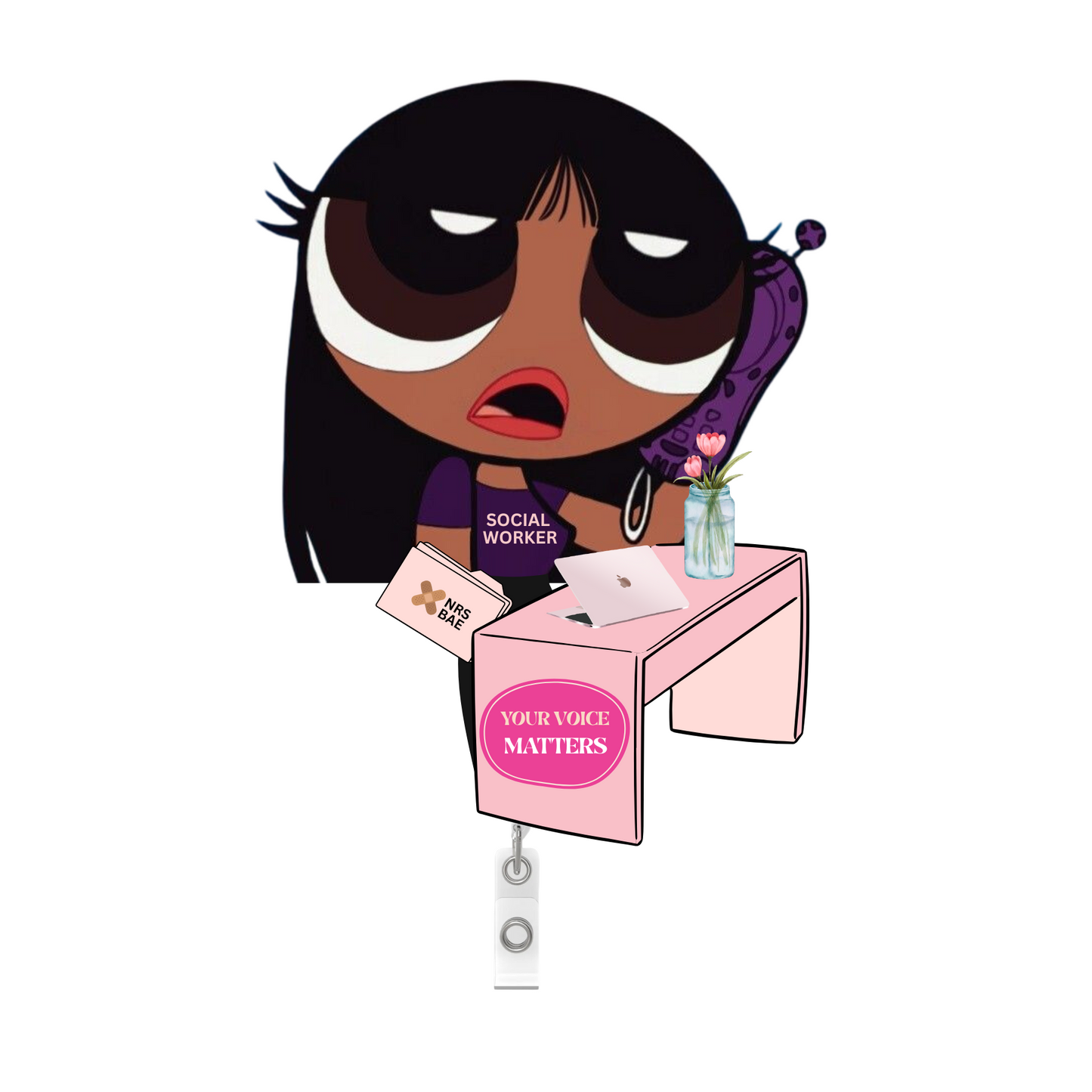 NEW! POWERPUFF GIRL Badge Reel-Miss Social Worker